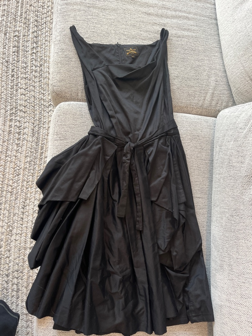 Vivienne Westwood Black Draped Midi Dress with Waist Tie - Picture 5 of 5